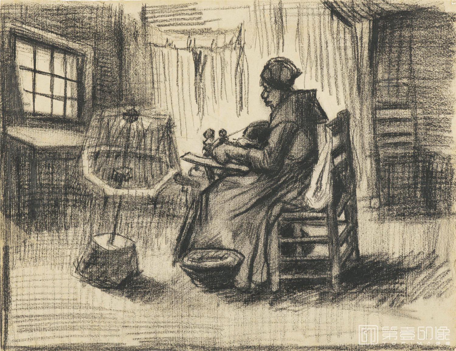速写-文森特·威廉·梵高 Vincent Willem van Gogh-WOMAN REELING YARN-630